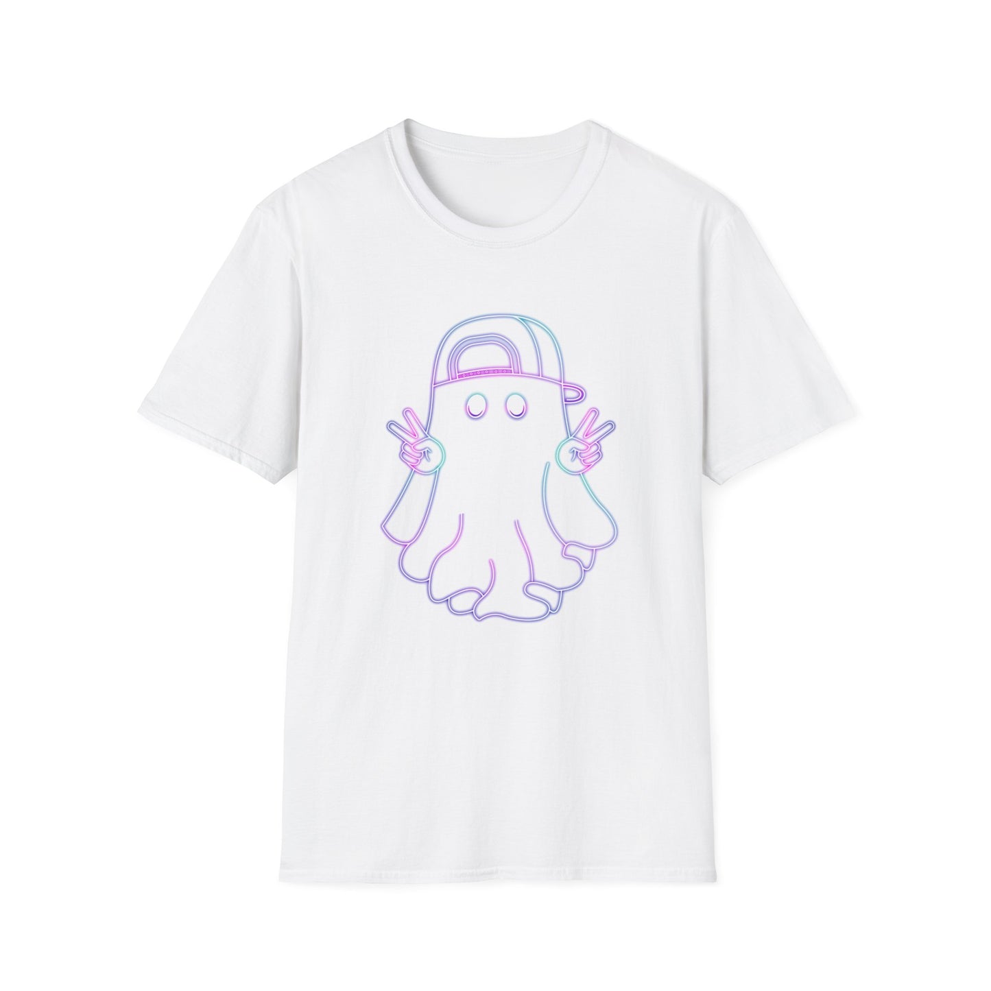 Playful Ghost Unisex Softstyle T-Shirt, Halloween Tee, Casual Wear, Gift for Friends, Fun Summer Shirt, Cool Graphic T-Shirt